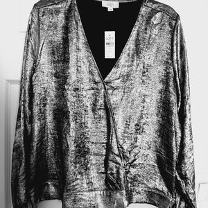 NWT LOFT Shimmering Silver Blouse